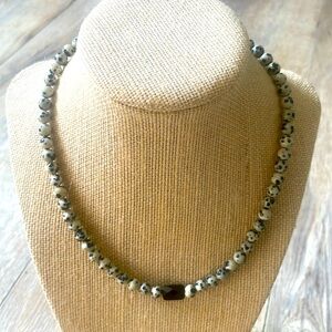 Dalmatian Jasper & black tourmaline necklace 16”